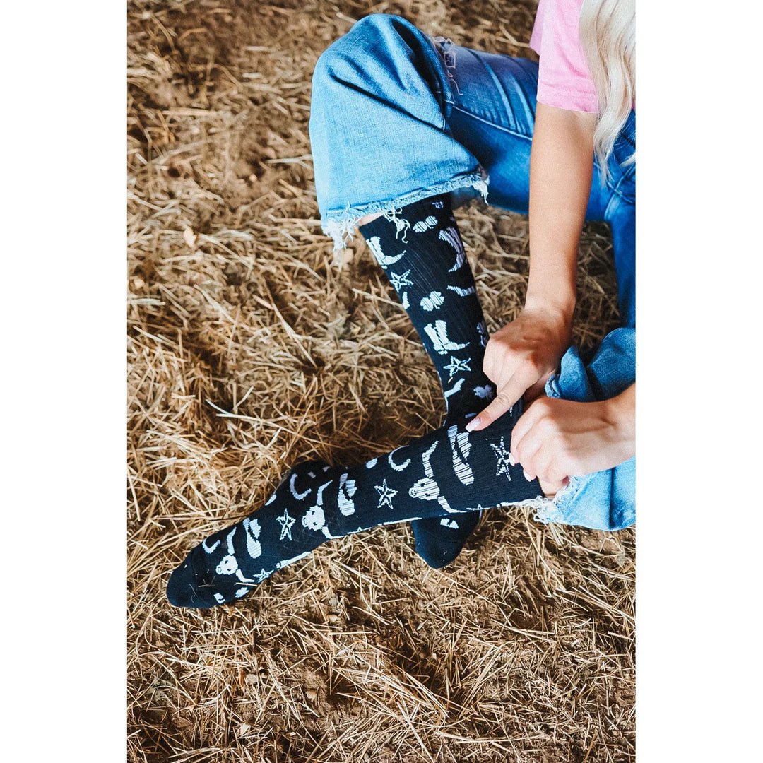 CHAUSSETTES DE BOTTES DE PERFORMANCE WESTERN NOIRES ET BLANCHES