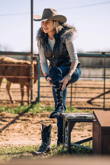 CHAUSSETTES DE BOTTES DE PERFORMANCE WESTERN NOIRES ET BLANCHES