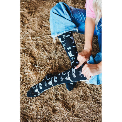 CHAUSSETTES DE BOTTES DE PERFORMANCE WESTERN NOIRES ET BLANCHES