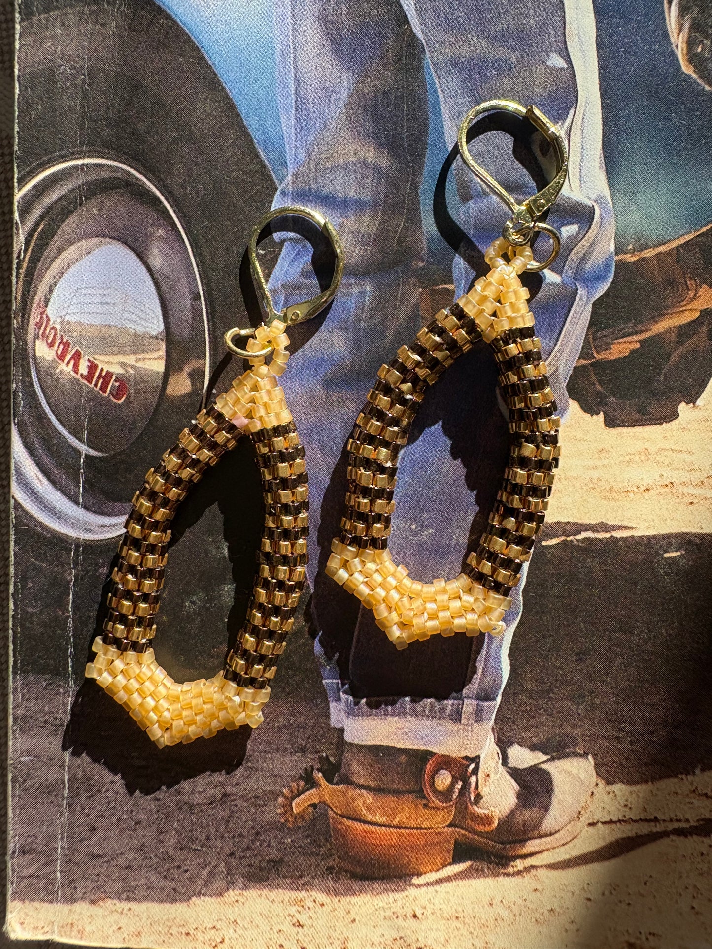 Cream and bronze earrings